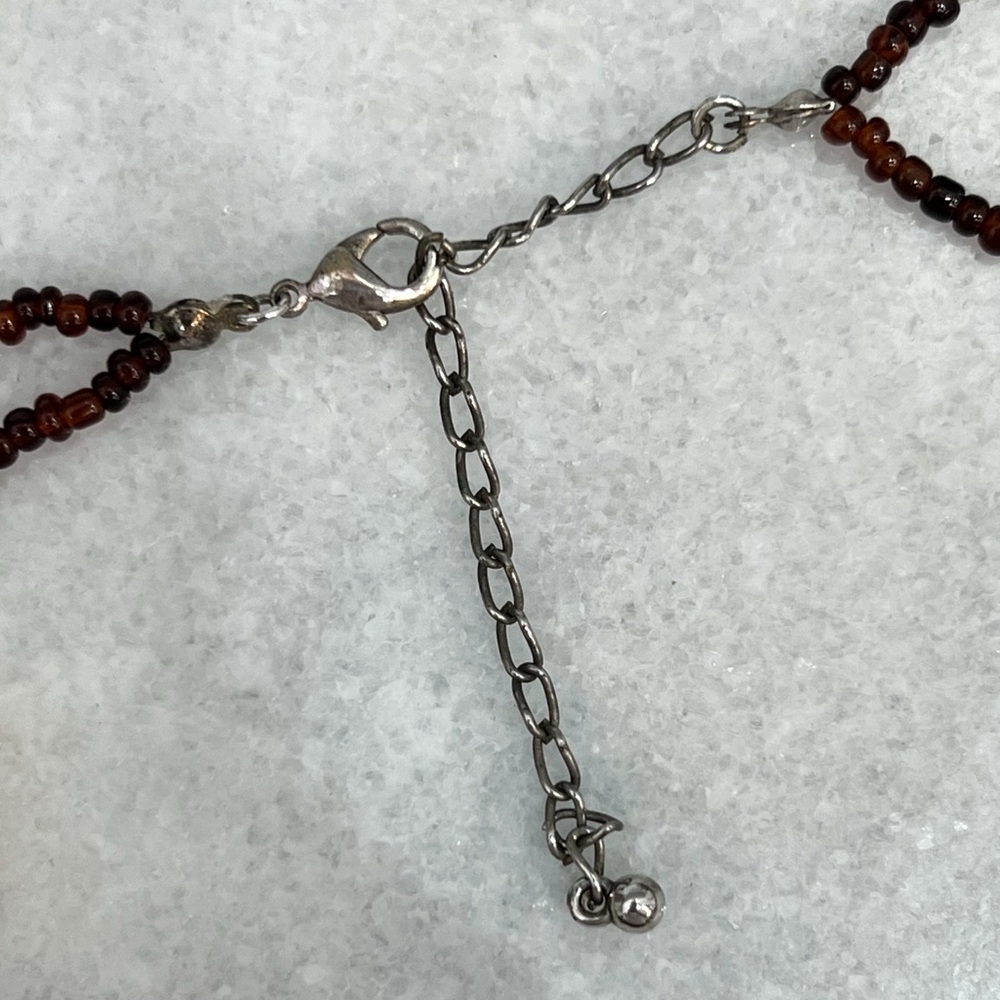 Kenneth Cole Amber & Brown Glass Silver Double Strand Brown Bead Necklace - Picture 7 of 10